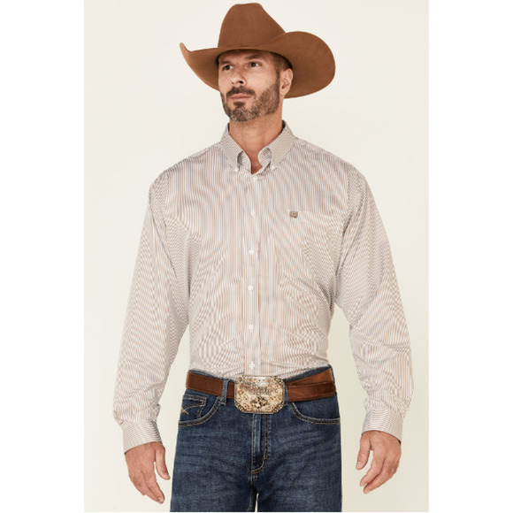 Cinch Other - Cinch Mens size XXL Striped Long Sleeve Button Down Western Shirt Beige